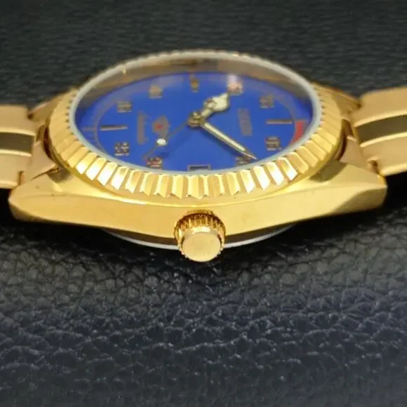 Vintage 1989 Citizen Automatic Mens Gold Watch W/daydate & Blue accents - Picture 5 of 8